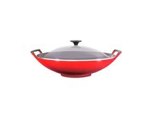 Le Creuset gietijzeren wok met glazen deksel - 36 cm / 4.5 liter - kersenrood