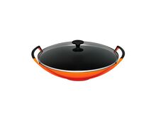 Le Creuset gietijzeren wok met glazen deksel - 36 cm / 4.5 liter - oranjerood