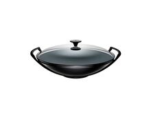 Le Creuset gietijzeren wok met glazen deksel - 36 cm / 4.5 liter - mat zwart