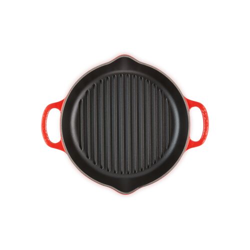 Le Creuset hoge gietijzeren ronde grillplaat - 25 cm - kersenrood