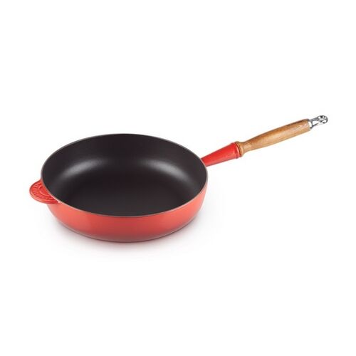 Le Creuset gietijzeren hapjespan met houten handvat - 28 cm / 3.6 liter - kersenrood