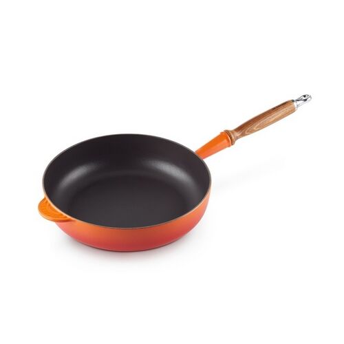 Le Creuset gietijzeren hapjespan met houten handvat - 28 cm / 3.6 liter - oranjerood