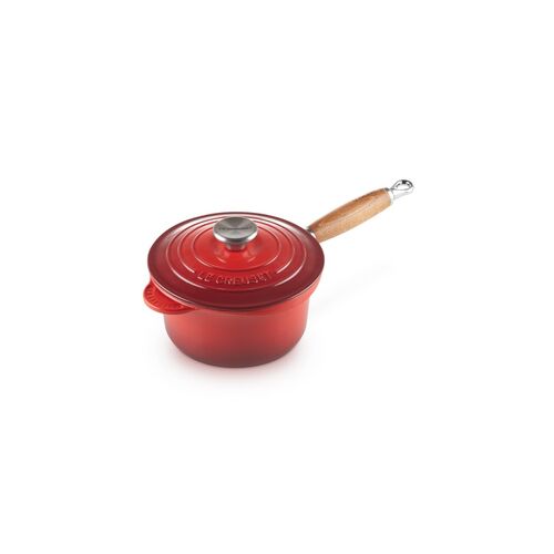 Le Creuset gietijzeren steelpan met houten handvat 18 cm / 1.8 liter - kersenrood