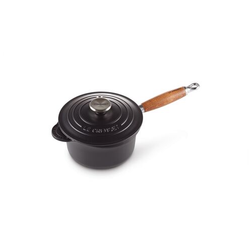 Le Creuset gietijzeren steelpan met houten handvat 18 cm / 1.8 liter - mat zwart