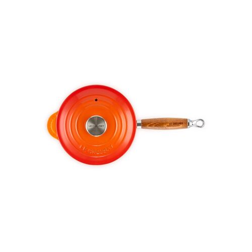 Le Creuset gietijzeren steelpan met houten handvat 18 cm / 1.8 liter - oranjerood