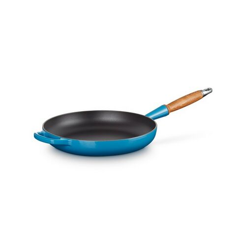 Le Creuset gietijzeren koekenpan met houten handvat - 28 cm / 2.6 liter - marseille blauw [CLONE]