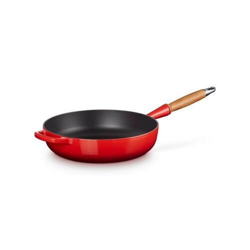 Le Creuset gietijzeren Signature hapjespan met houten handvat - 28 cm / 3.6 liter - kersenrood