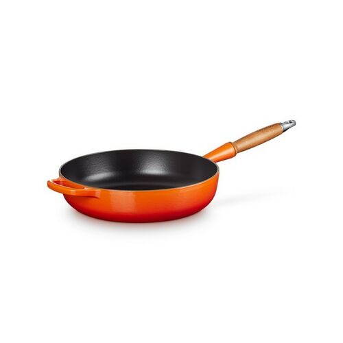 Le Creuset gietijzeren hapjespan met houten handvat - 28 cm / 3.6 liter - oranjerood [CLONE]