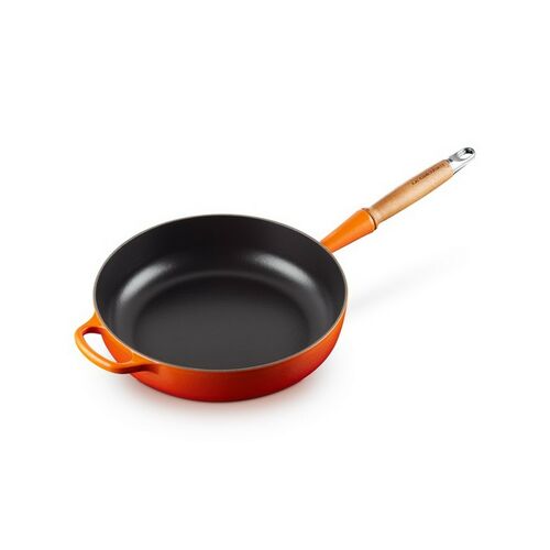 Le Creuset gietijzeren hapjespan met houten handvat - 28 cm / 3.6 liter - oranjerood [CLONE]