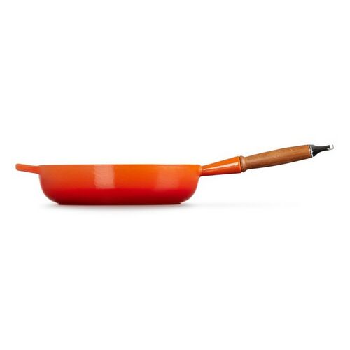 Le Creuset gietijzeren hapjespan met houten handvat - 28 cm / 3.6 liter - oranjerood [CLONE]