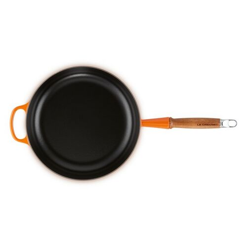 Le Creuset gietijzeren hapjespan met houten handvat - 28 cm / 3.6 liter - oranjerood [CLONE]