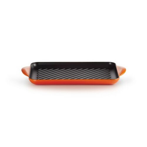 Le Creuset rechthoekige gietijzeren grillplaat - 32 cm - oranjerood