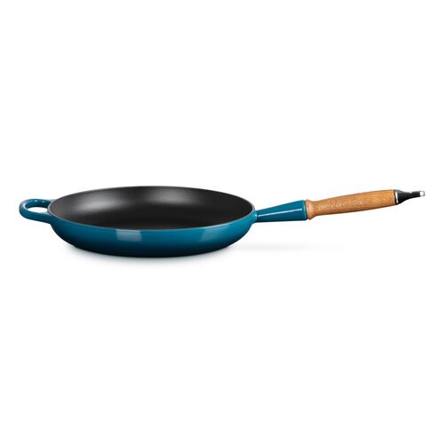 Le Creuset gietijzeren Signature koekenpan met houten handvat - 28 cm / 2.6 liter - deep teal