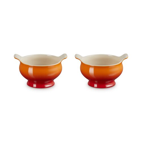 Le Creuset aardewerk set van 2 heritage soepkommen - 11 cm / 0.6 liter  - kersenrood