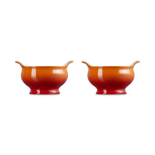 Le Creuset aardewerk set van 2 heritage soepkommen - 11 cm / 0.6 liter  - kersenrood