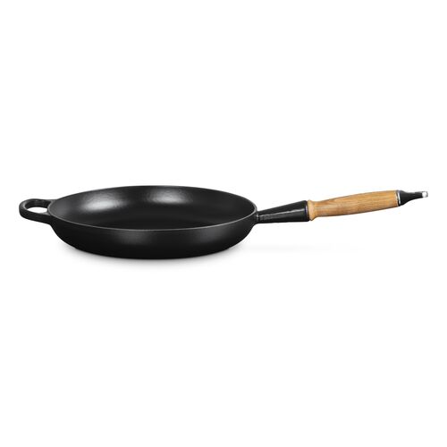 Le Creuset gietijzeren koekenpan met houten handvat - 28 cm / 2.6 liter - mat zwart [CLONE]